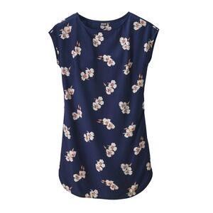 Patagonia‎ June Lake Dress XL Navy Floral Tencel Lyocell Short Sleeve Casual